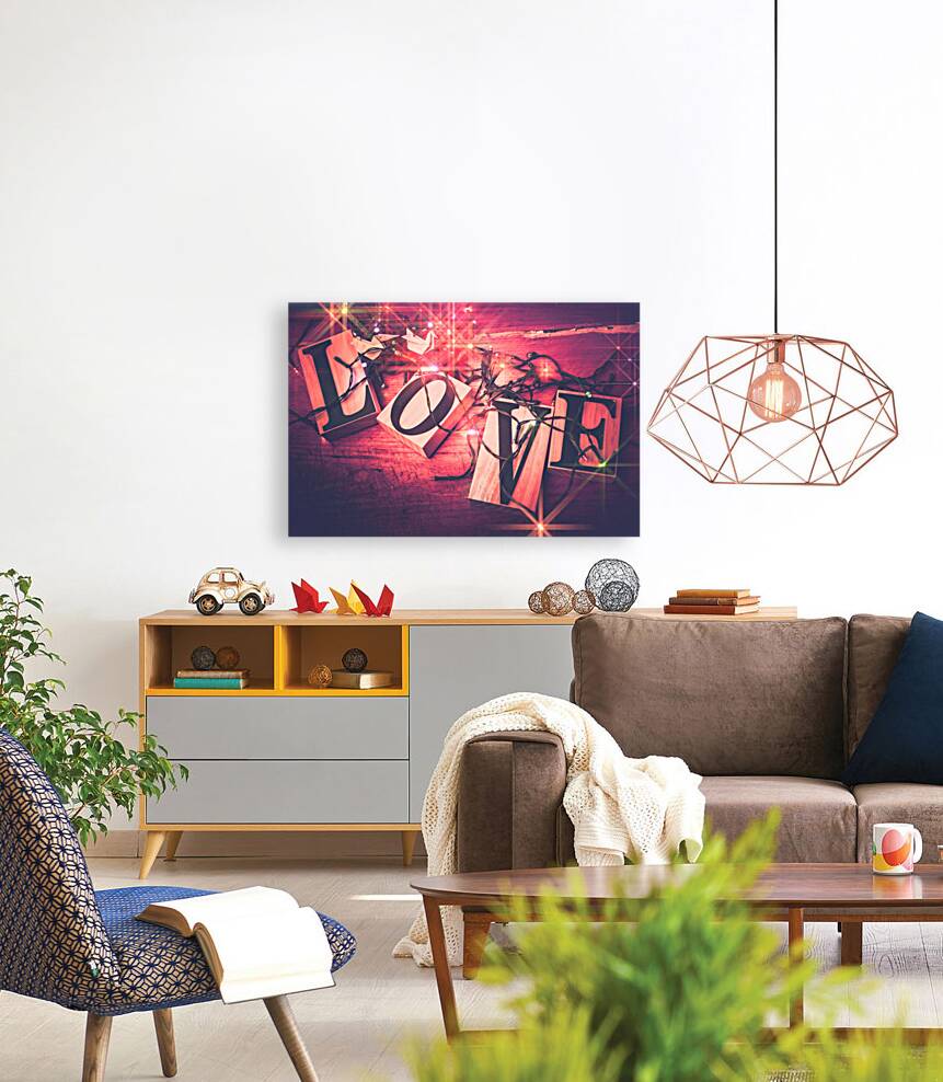 Love birds and wooden sentiments Reproduction