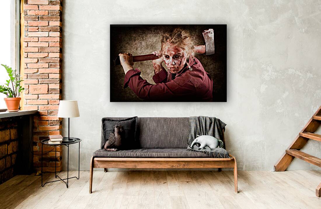 Sinister zombie axe murderer. A grunge death Reproduction