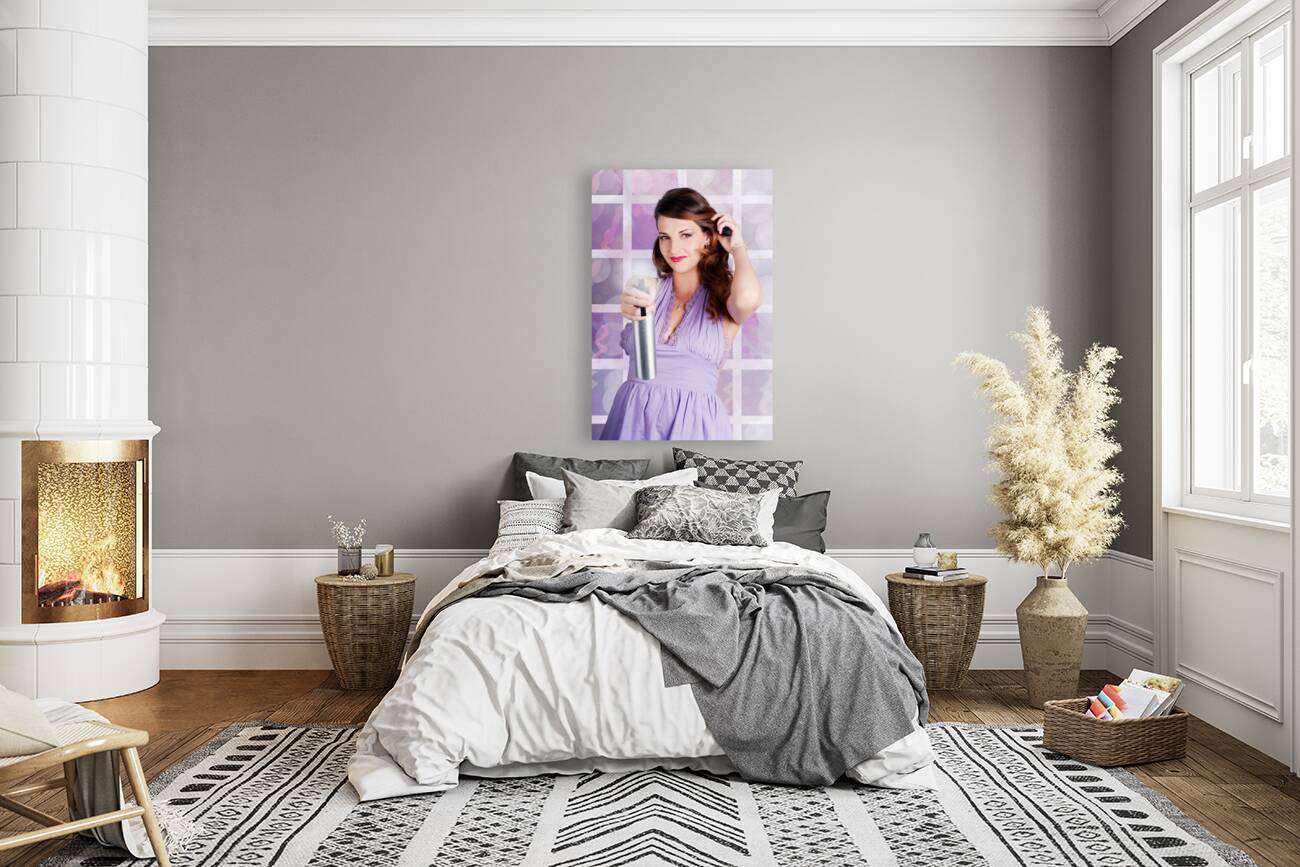 Happy Young Housewife Cleaning With Spray Bottle Reproduction