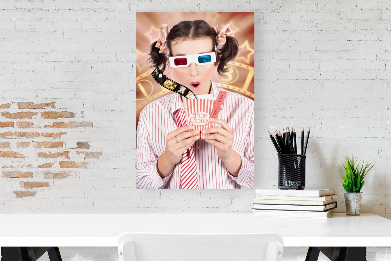 Funny Girl Watching 3D Movie At Cinema Reproduction