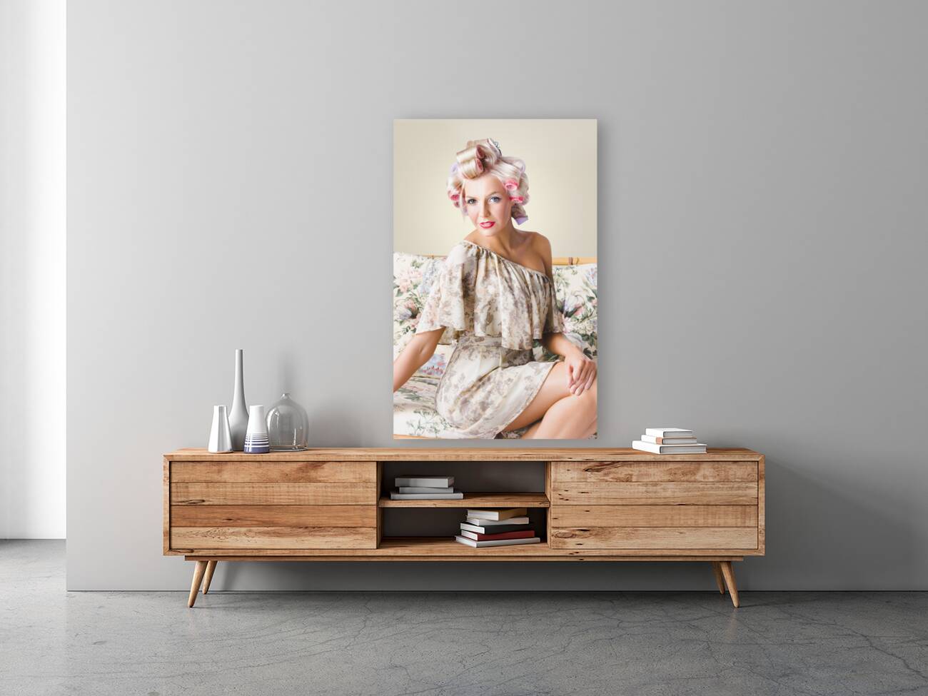 Young beautiful woman. Immaculate blond hairstyle Reproduction