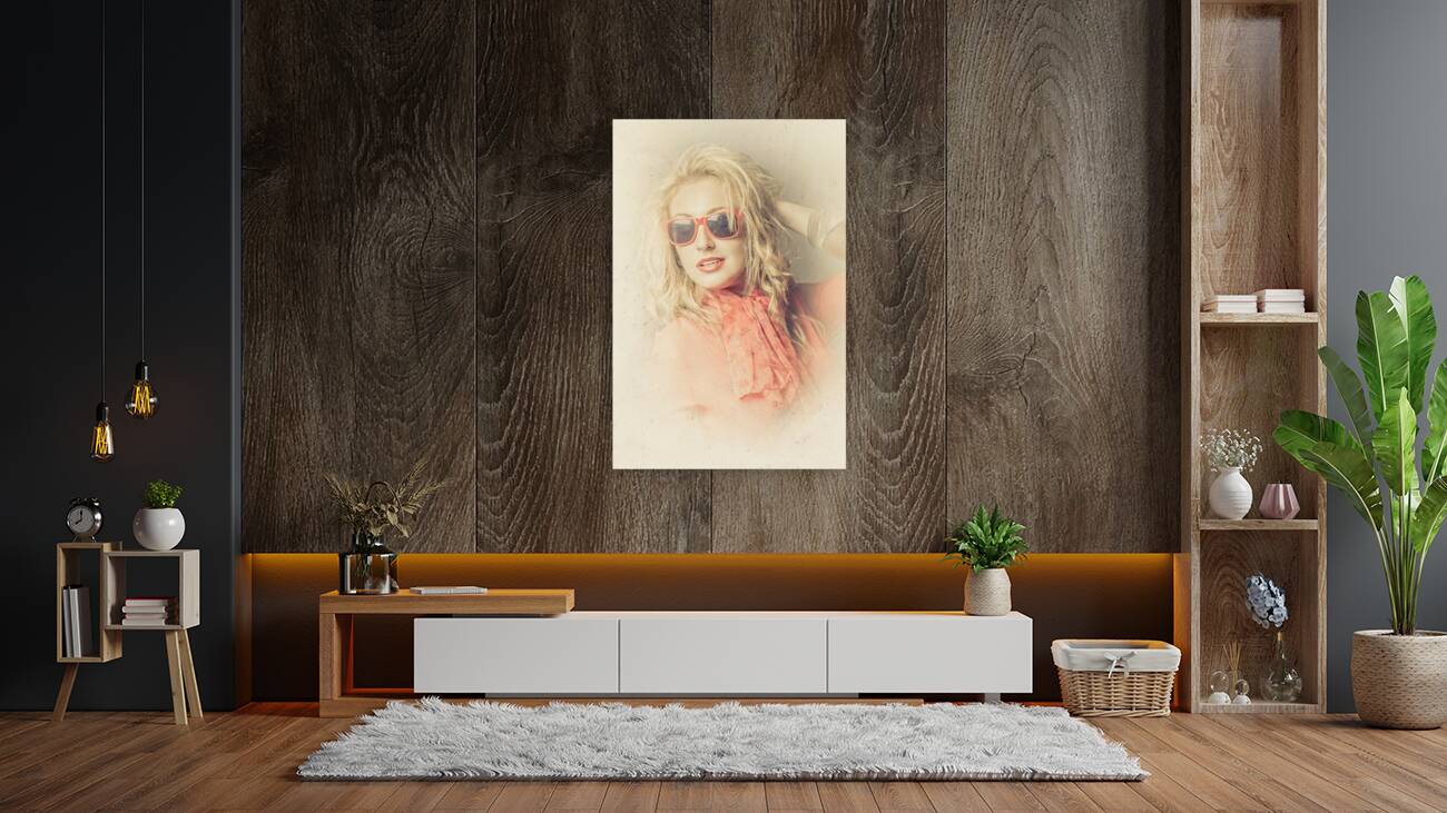 Stylish blond female beauty in vintage sunglasses Reproduction