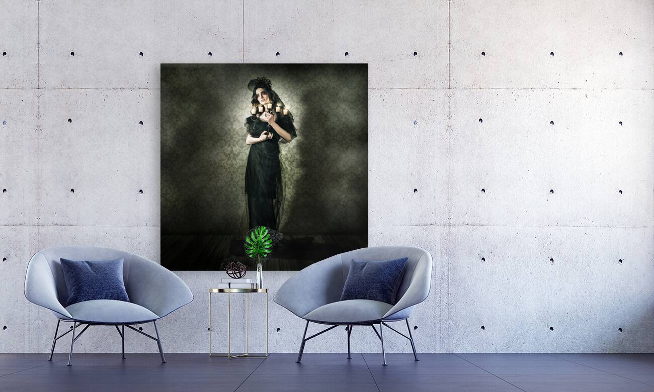 Black Fashion Model In Dark Vintage Haunted House Reproduction