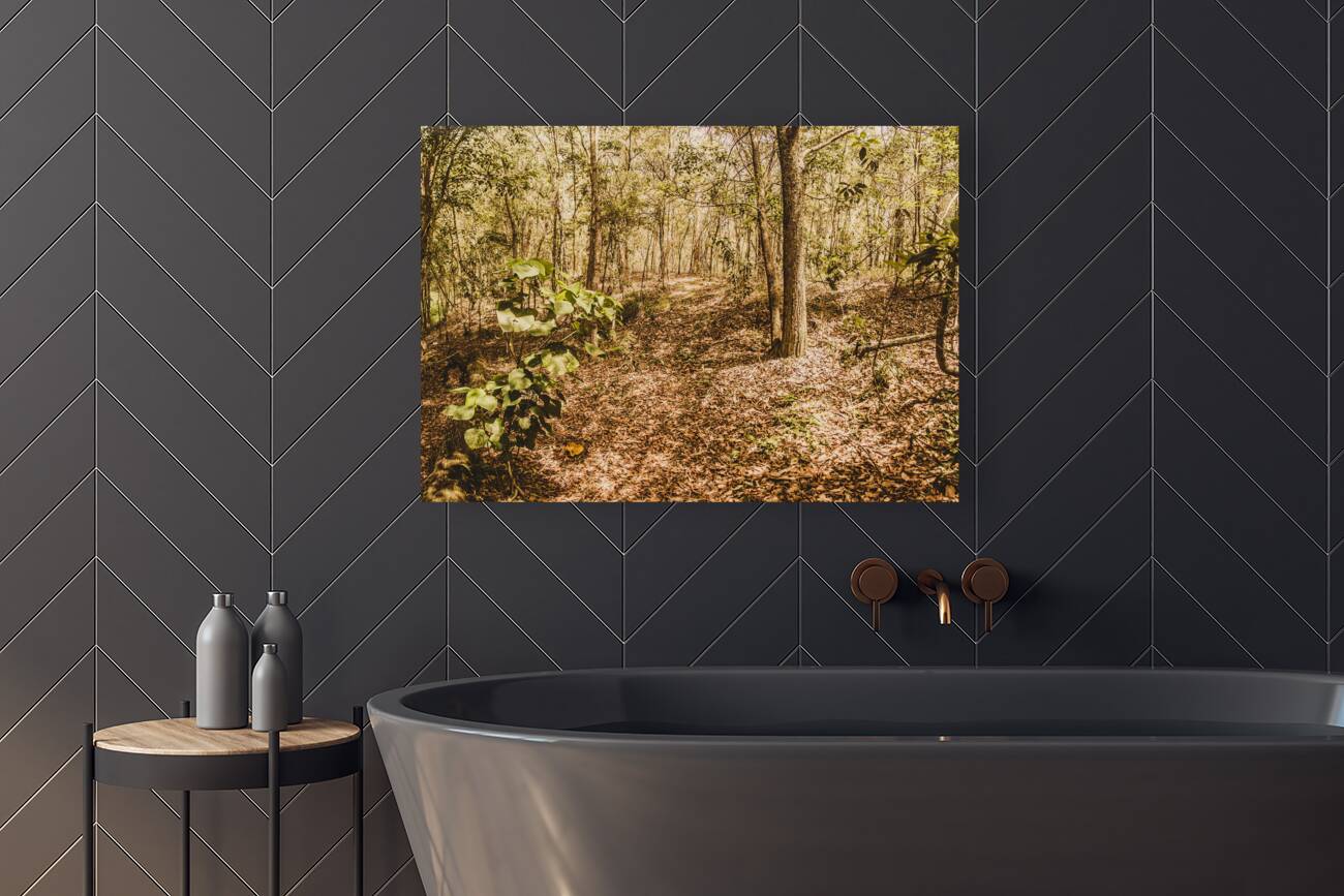 Autumn path obscured by fallen foliage Reproduction