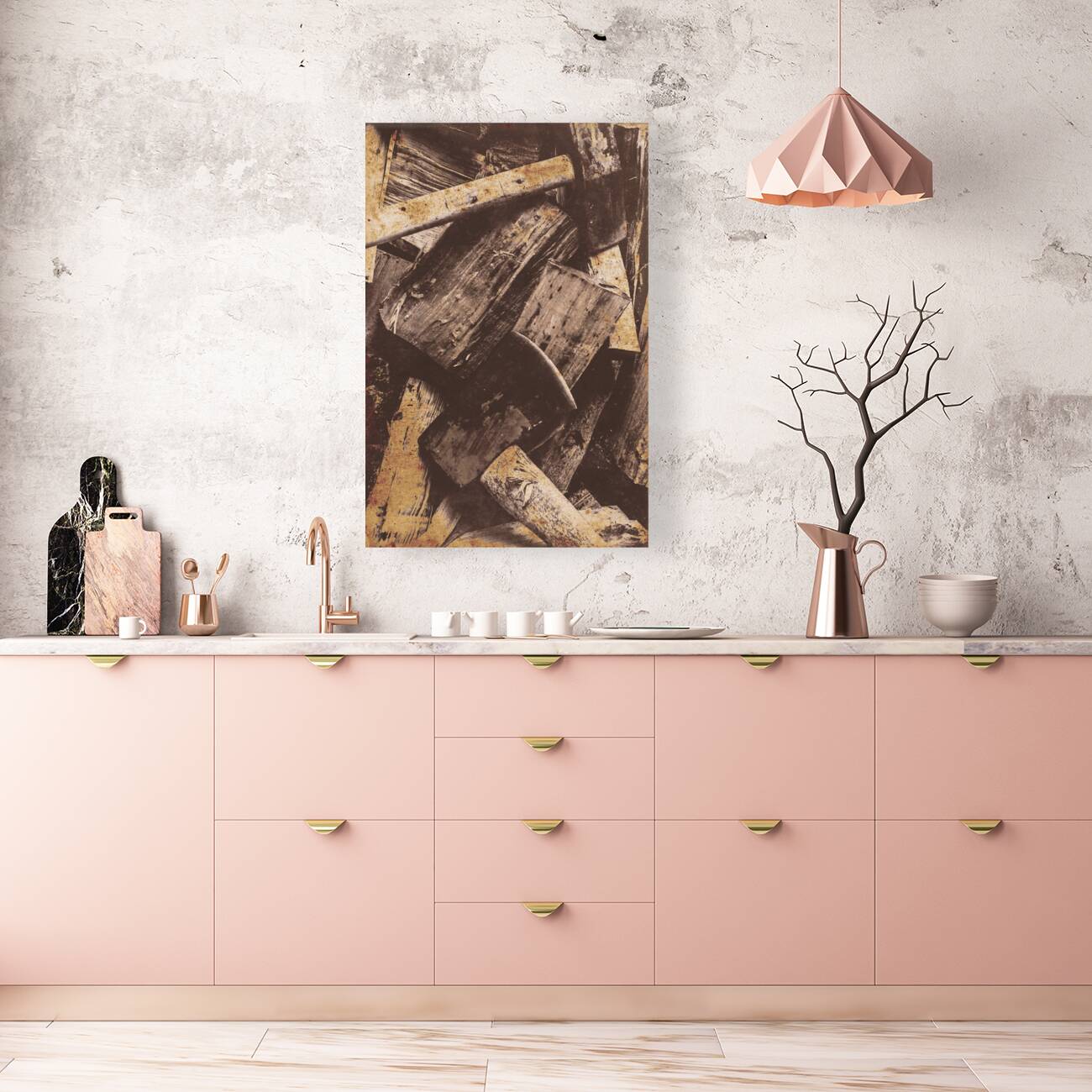 Antique photo of an axe and wood splitter Reproduction