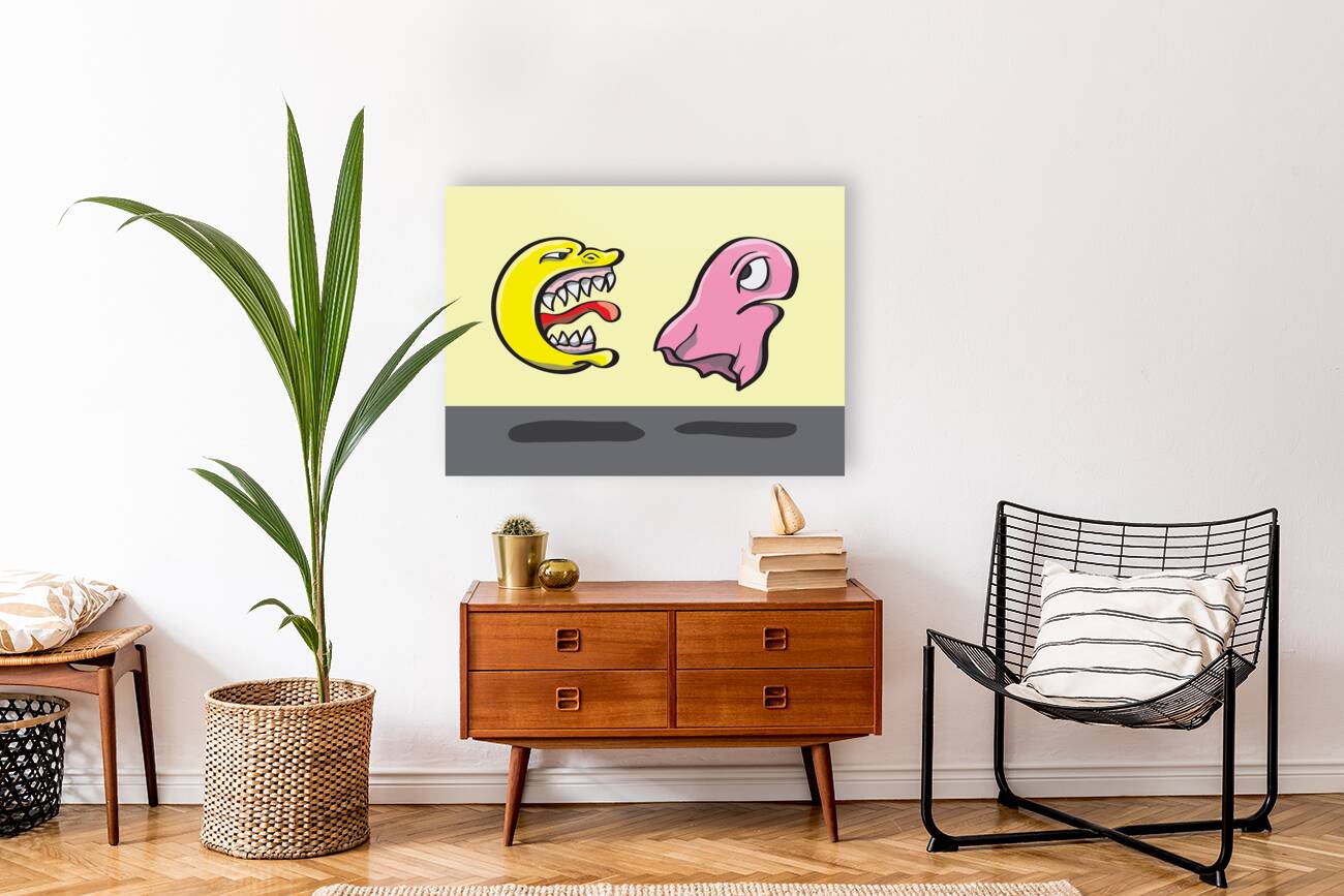 Pac Man and ghost illustration Reproduction