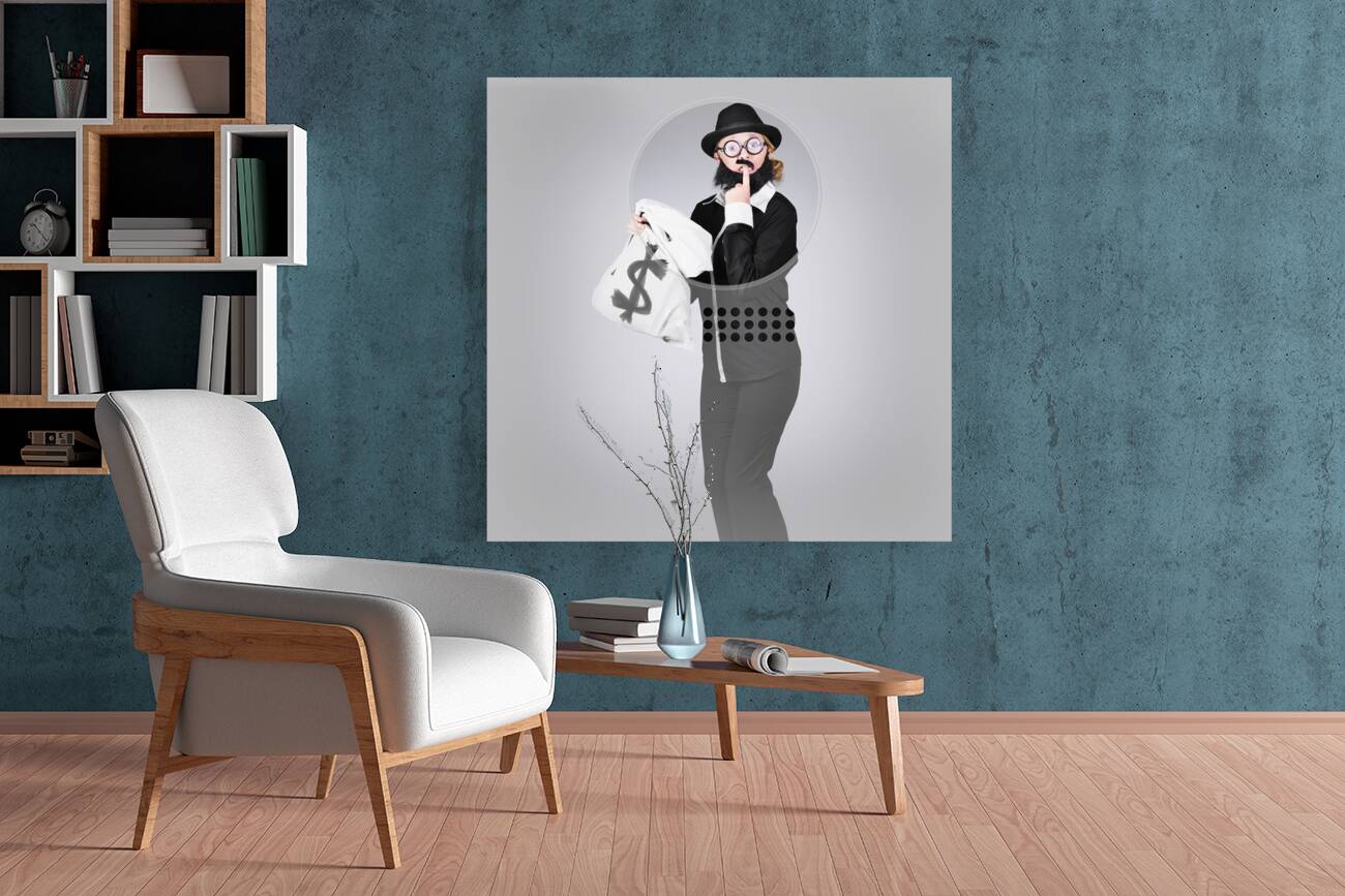 Young business person holding money at bank teller Reproduction