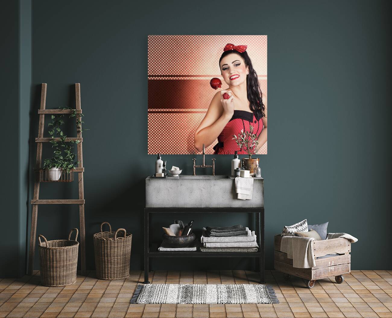 Sweet candy pinup girl with vintage toffee apple Reproduction