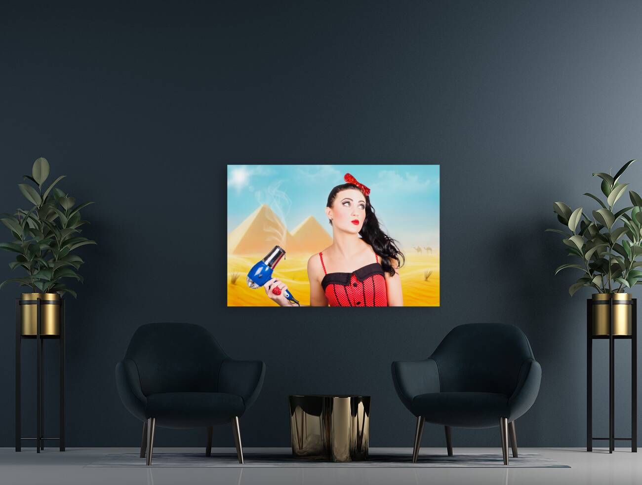 Brunette girl working up a hot Egyptian hair style Reproduction