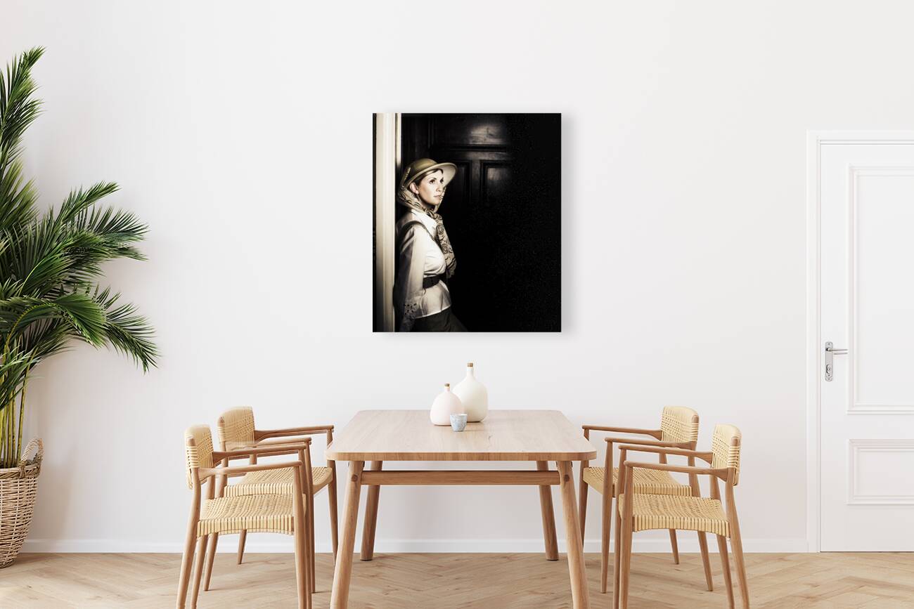 Lady In Vintage Attire At Night Reproduction