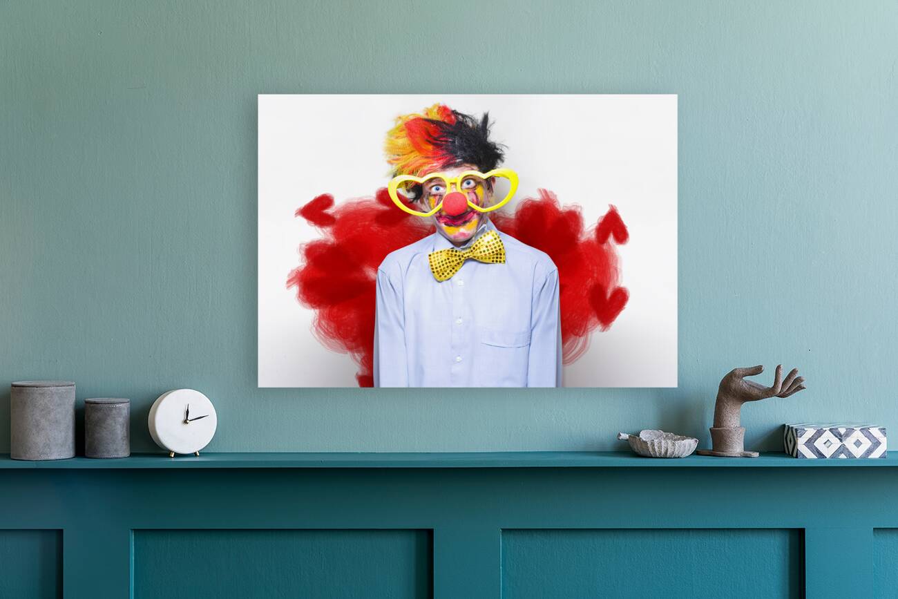 Romantic Comedy Clown Wearing Heart Shape Glasses Reproduction