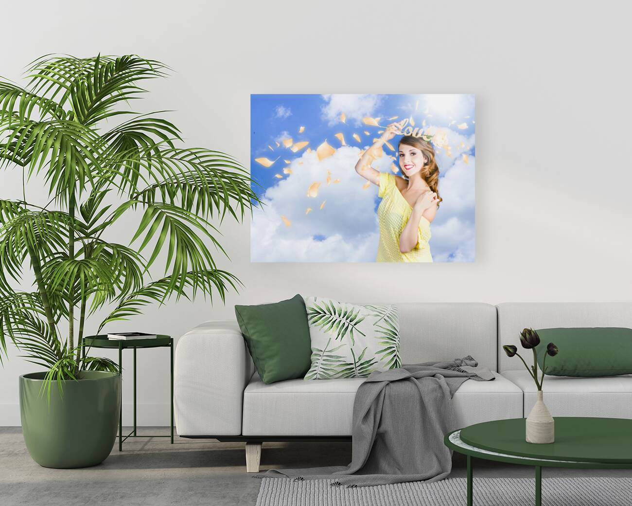 Romantic woman dreaming of a sky filled romance Reproduction