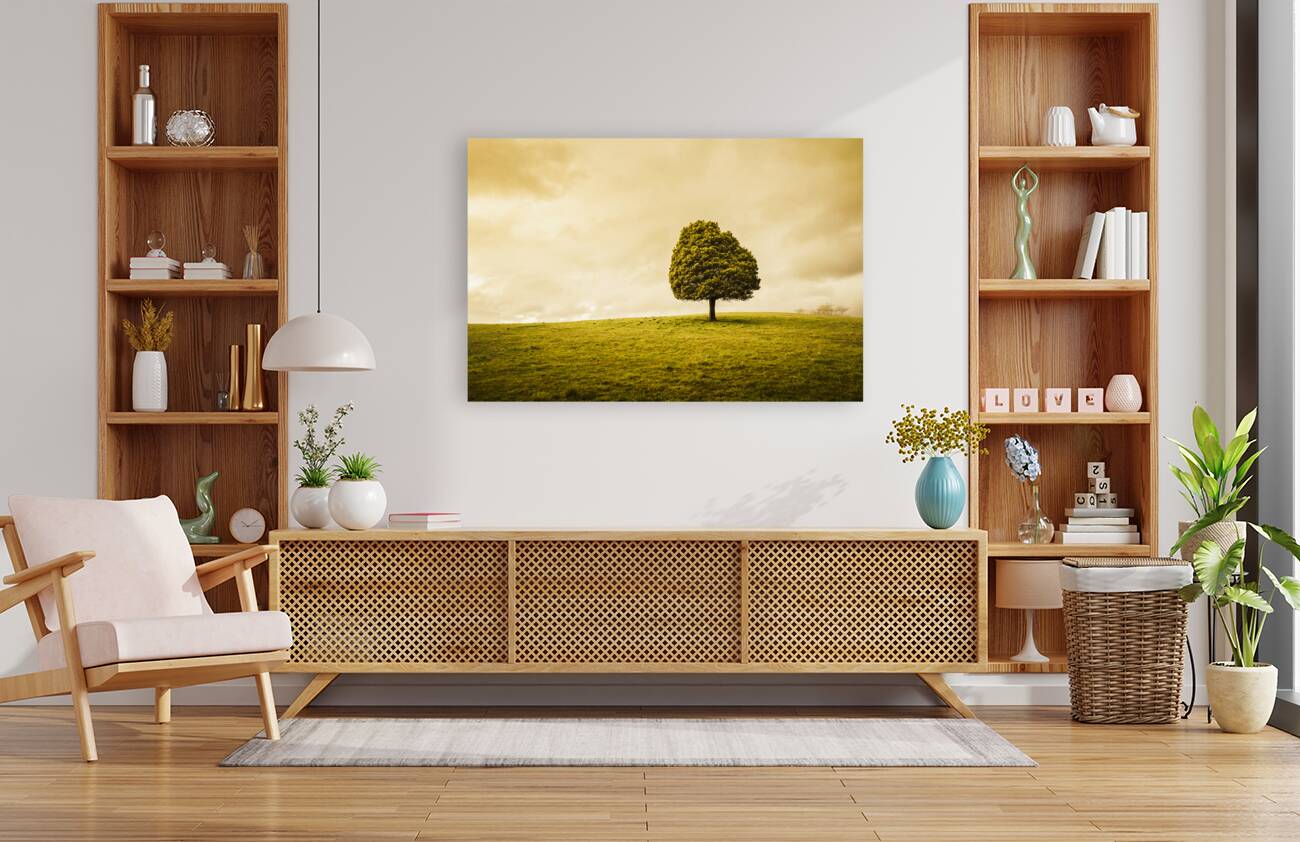 Single green tree in meadows of old Reproduction