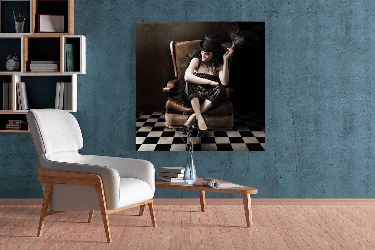 Beautiful Vintage Fashion Girl In Grunge Interior Reproduction