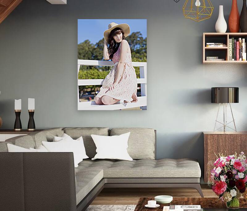 Portrait Of A Smiling Woman Resting On A Pier Bench Reproduction