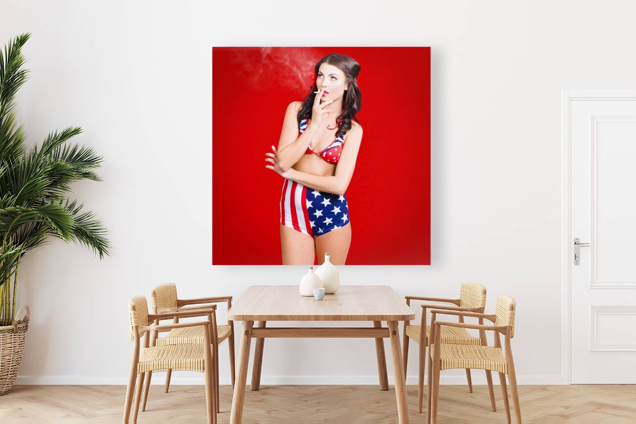Attractive USA pinup woman smoking Reproduction