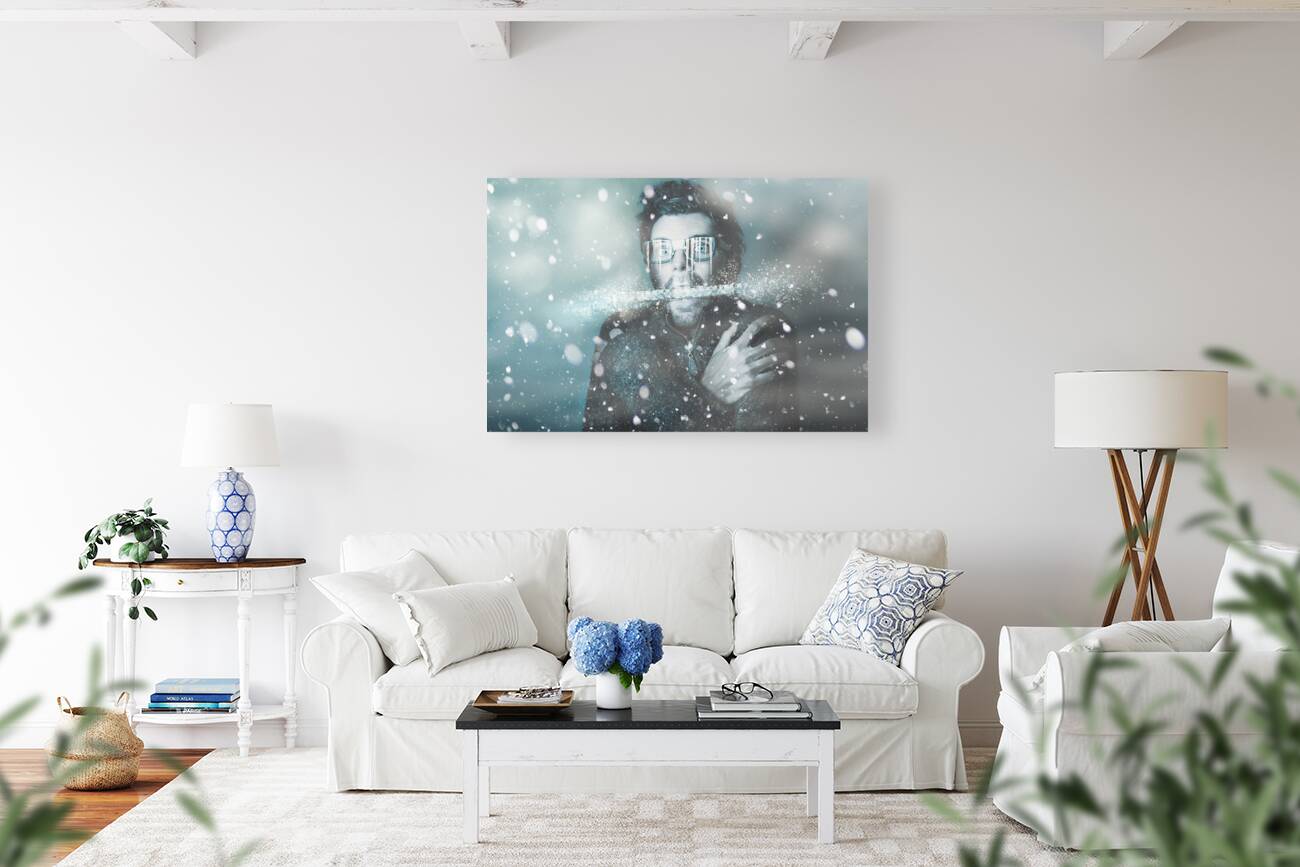 Ice cold winter man in a freeze of snow and frost  Reproduction