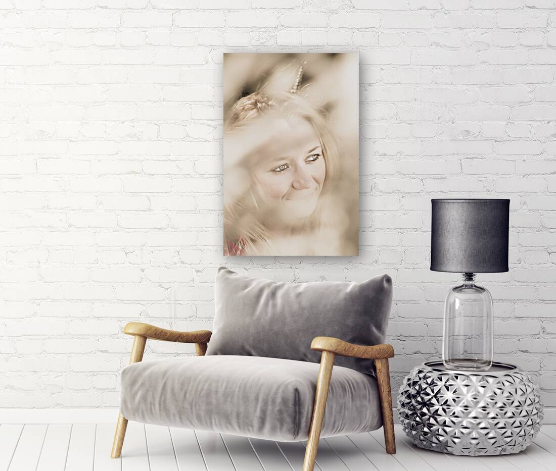 Dreamy eyes through wicker lines Reproduction