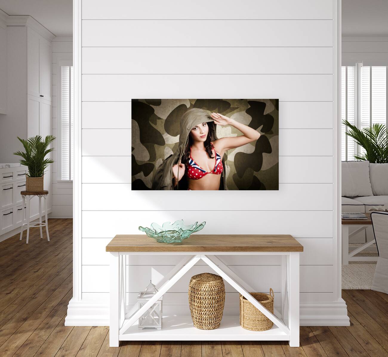 Sexy vintage army girl saluting Reproduction