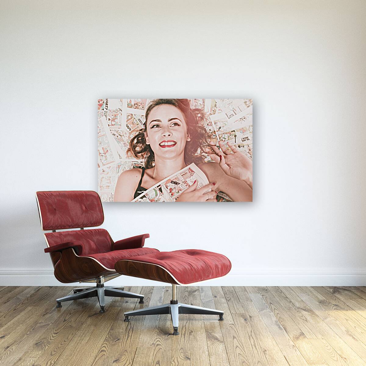 Pinup woman with cartoon character love Reproduction