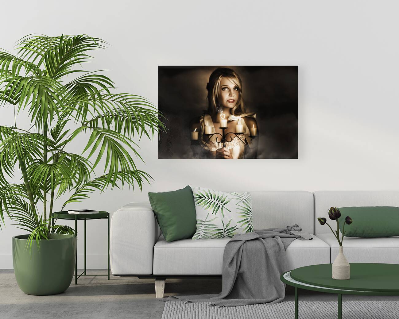 Romantic Blonde Woman Holding The Light Of Love Reproduction