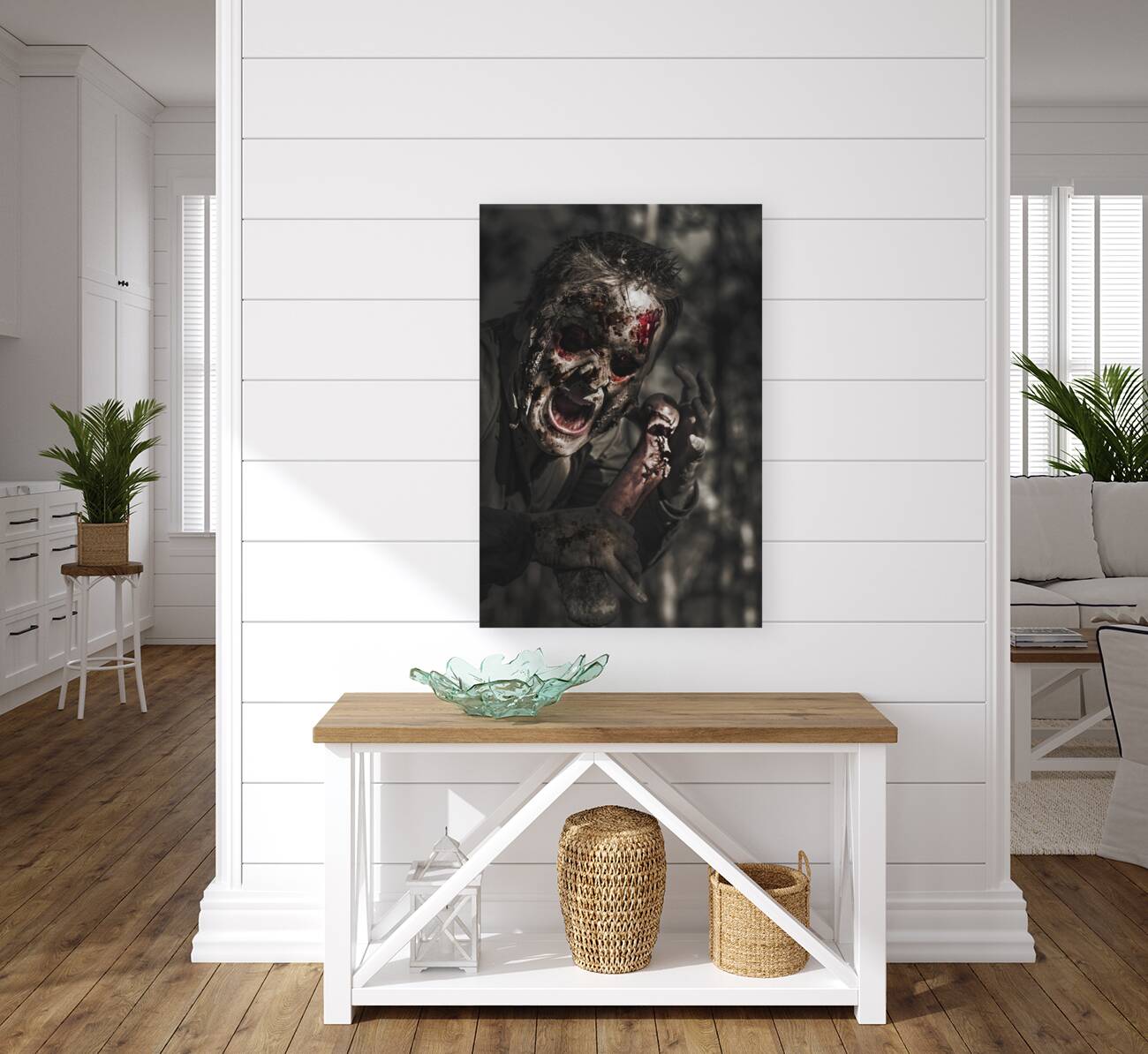 Evil male zombie screaming out in bloody fear Reproduction