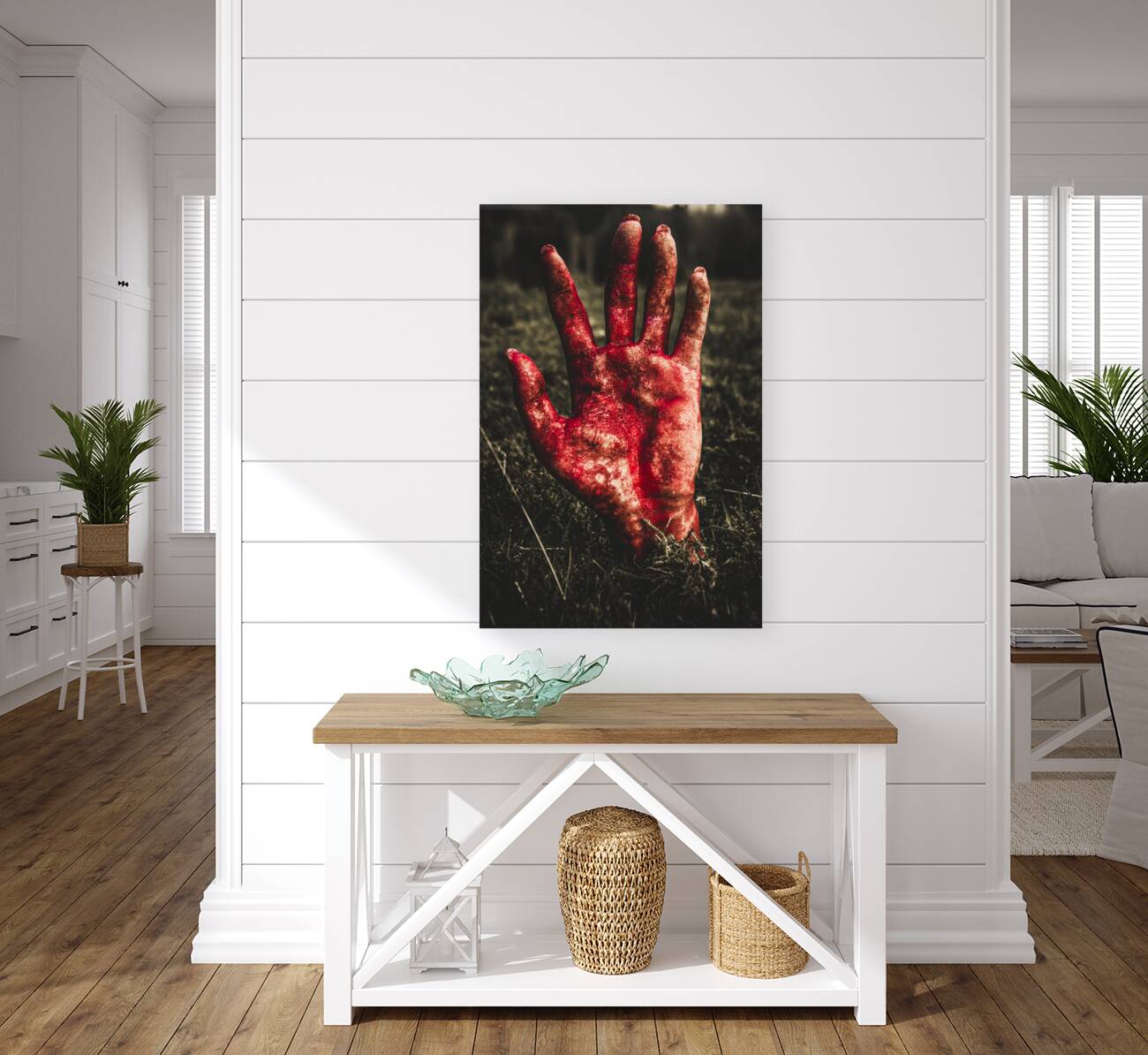 Blood Stained Hand Coming Out Of The Ground At Night Reproduction