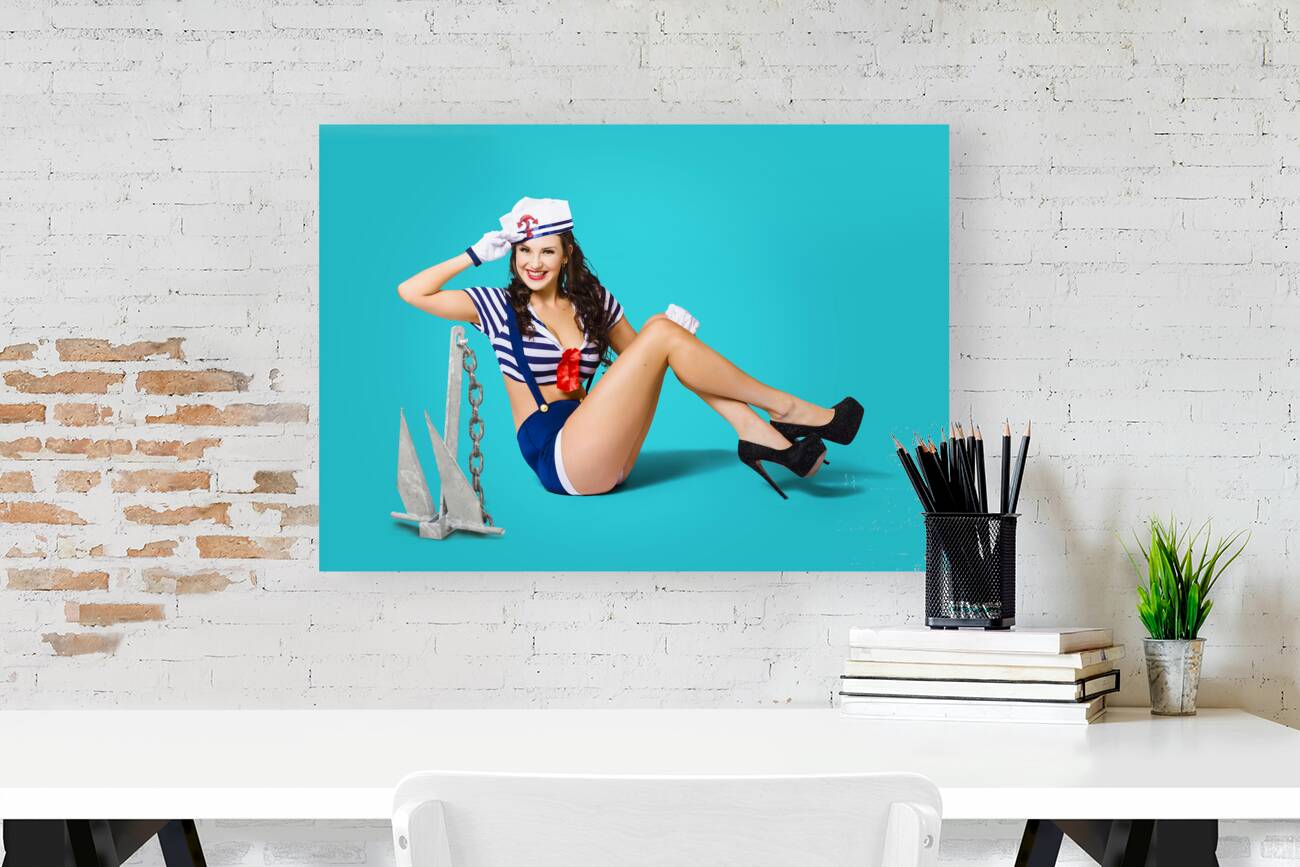 Gorgeous pin up sailor girl wearing hat Reproduction