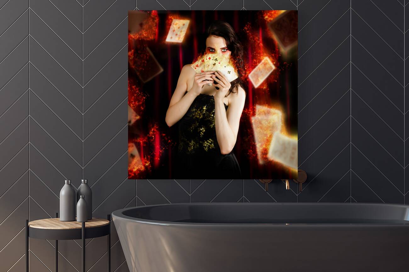 Tarot Magician Holding Magic Fire Cards Of Fate Reproduction