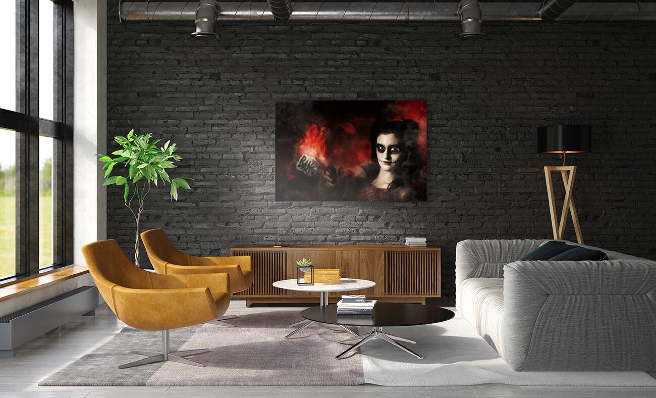 Deadly sugarskull girl firing pop gun with bang Reproduction