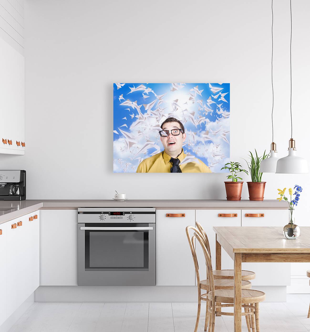 Insane business man with busy travel schedule Reproduction