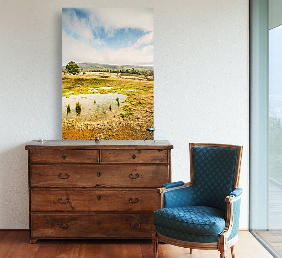 Puddled fields and distant hills Reproduction