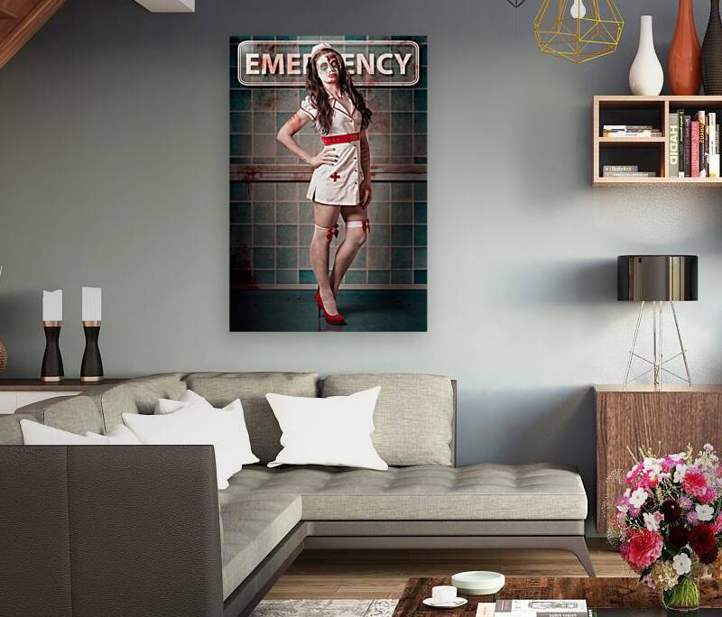 Sexy zombie medical emergency nurse in hospital ER Reproduction