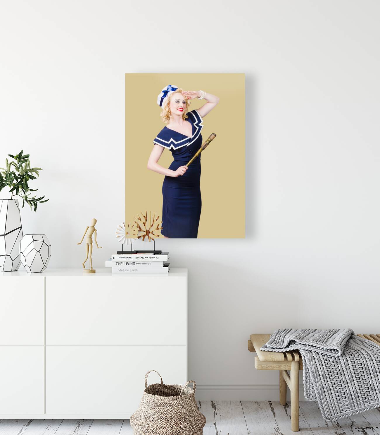 Sailor girl pin-up looking out to sea Reproduction