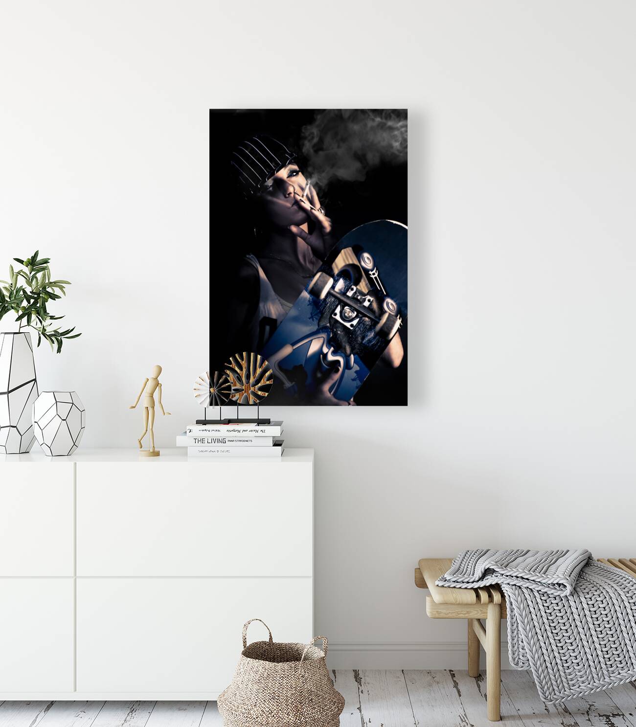 Cool Smoking Woman With Skateboard Reproduction