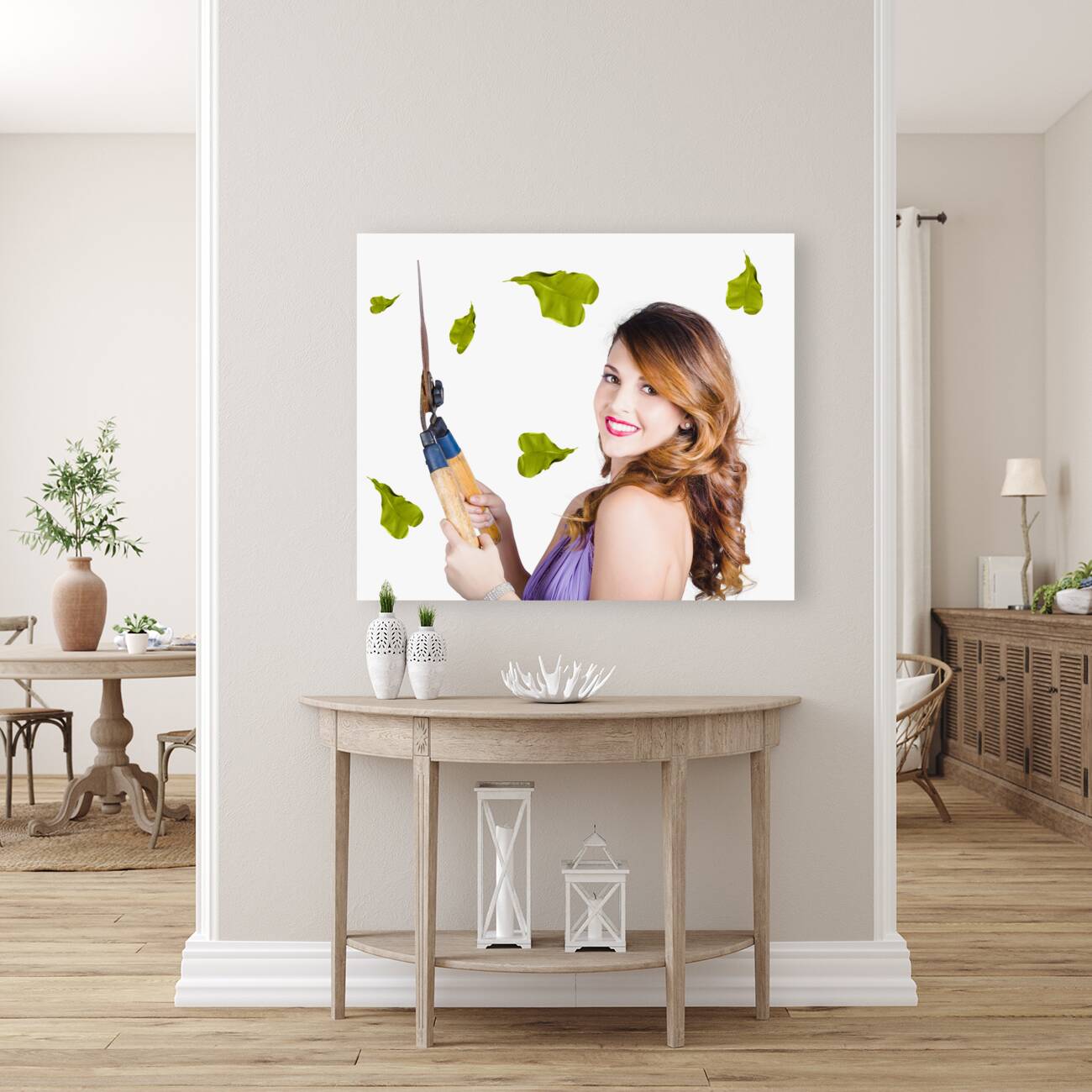 Glamorous woman gardening Reproduction