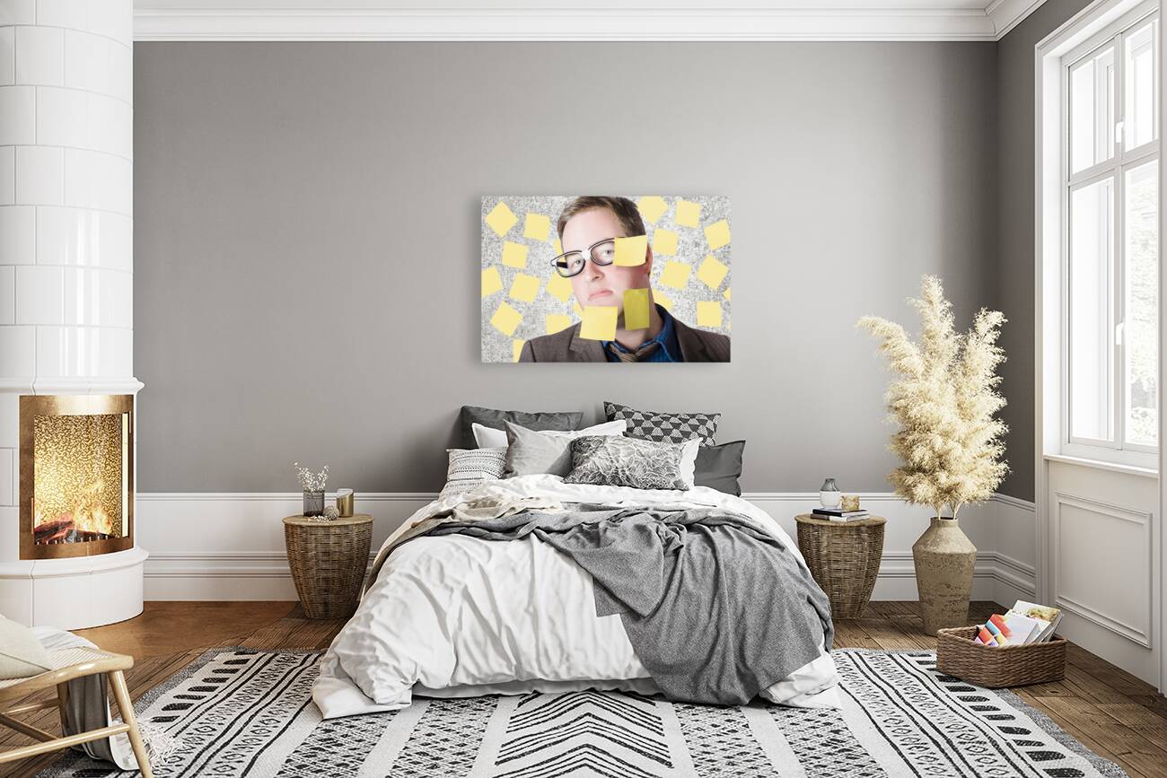 Stressed businessman multitasking huge agenda Reproduction