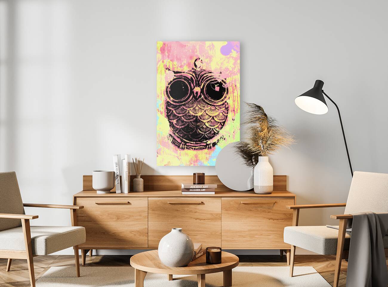 Pop art owl watercolour Reproduction