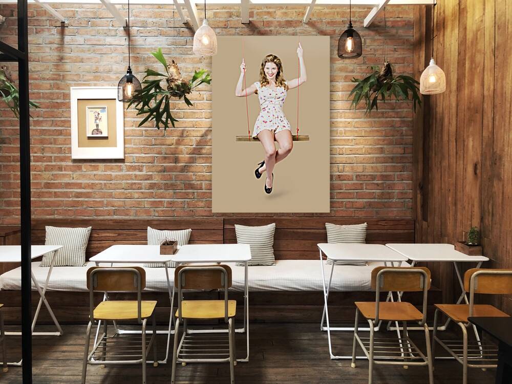 Swing pinup girl with beauty make-up and hairstyle Reproduction