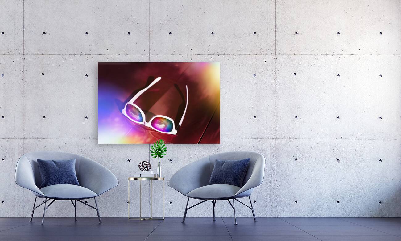 Sunglasses on car bonnet. 1980s road trip Reproduction