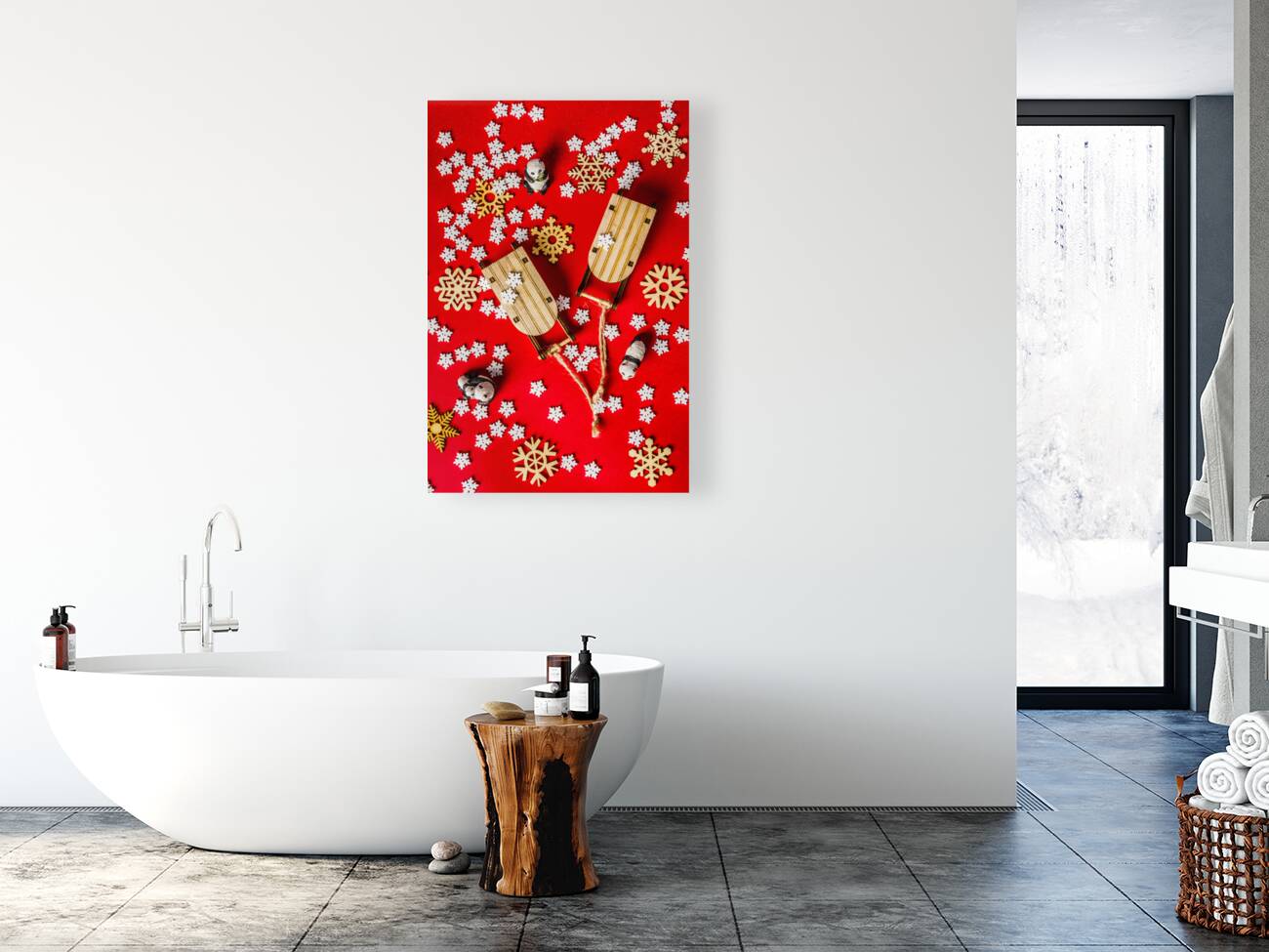 With sleds and snowflakes Reproduction