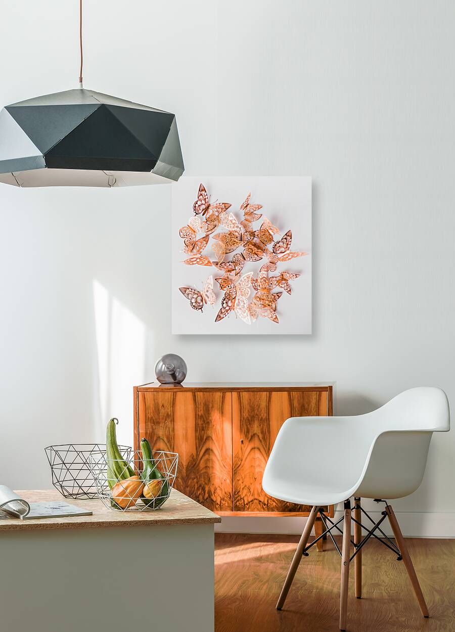 A flurry of peach and gold butterflies Reproduction