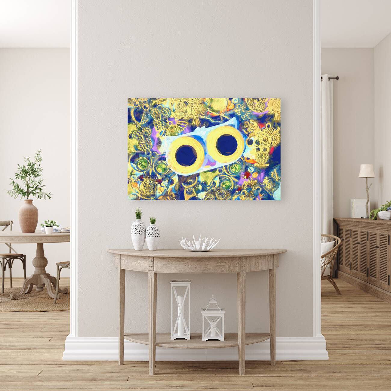 Swirling sea of colorful owl charms Reproduction