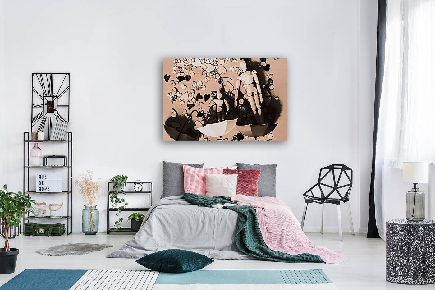 Umbrella boats on heart bay Reproduction