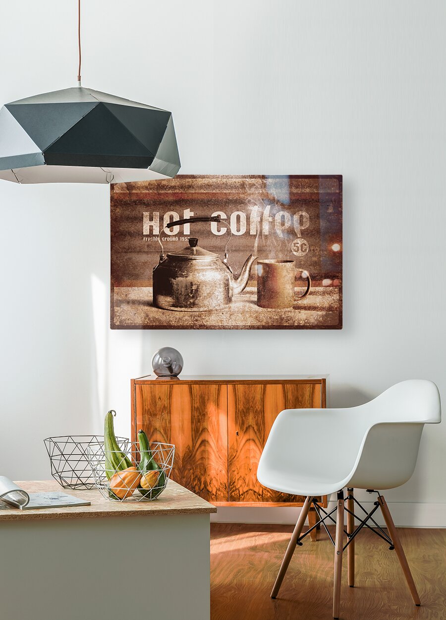 Fine art coffee shop tin sign insignia  HD Metal print with Floating Frame on Back