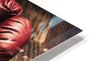 Retro red boxing gloves on wooden training bench HD Metal print