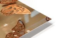 Golden butterflies adorning a soft beige wall HD Metal print