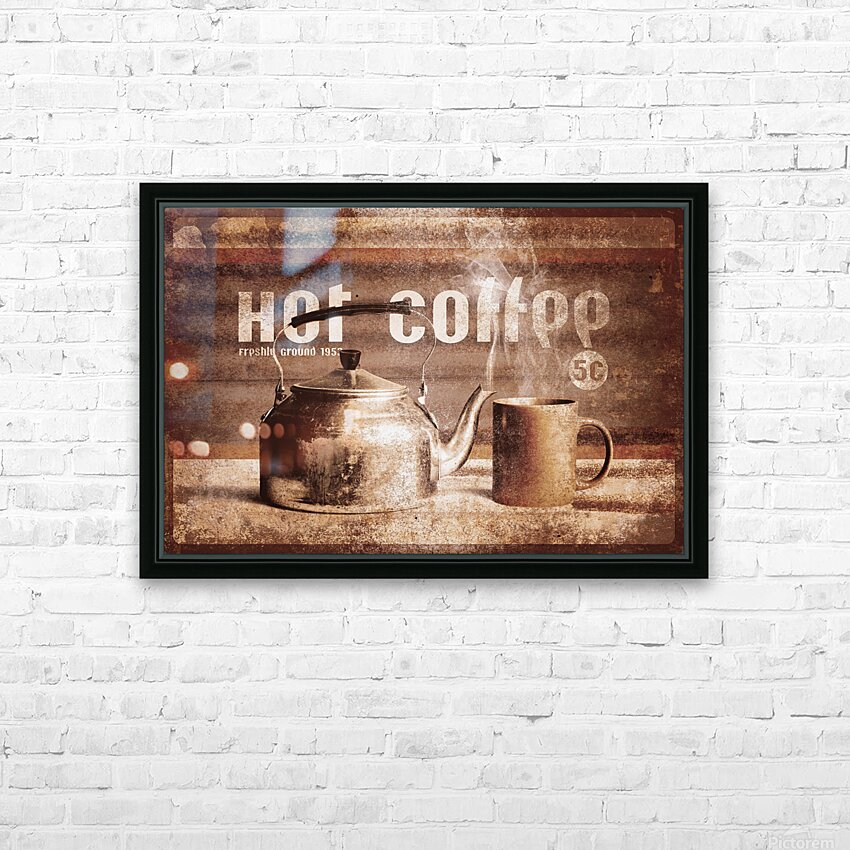 Fine art coffee shop tin sign insignia HD Sublimation Metal print with Decorating Float Frame (BOX)
