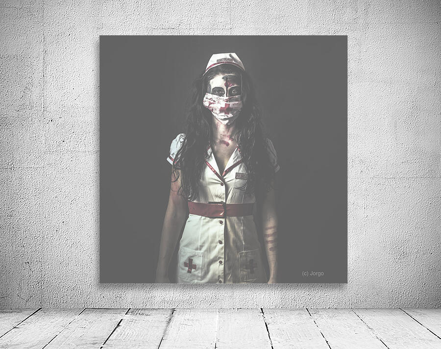 Nightmare nurse standing dead in haunted hospital Wall Preview