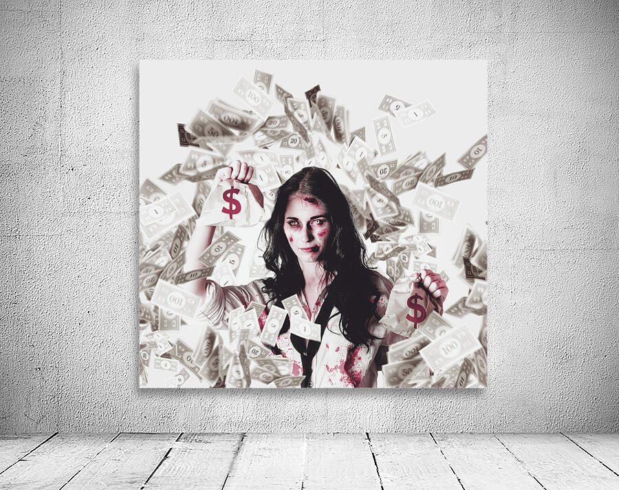 Dead business woman in financial crisis debt Wall Preview